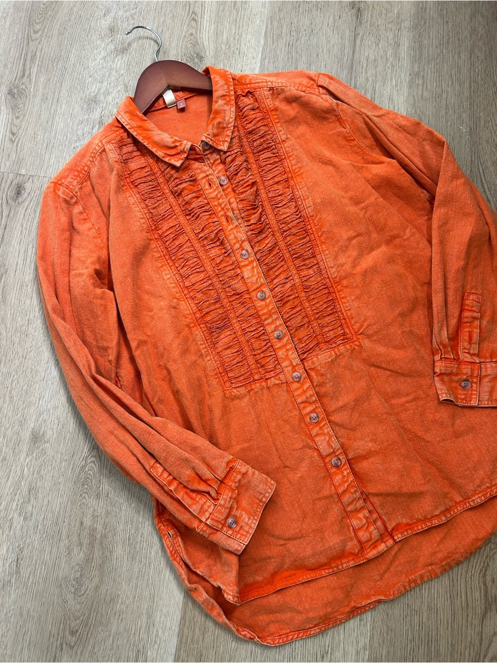 Anthropologie Pilcro Cotton Linen Bright Orange Peasant Style Tunic Top